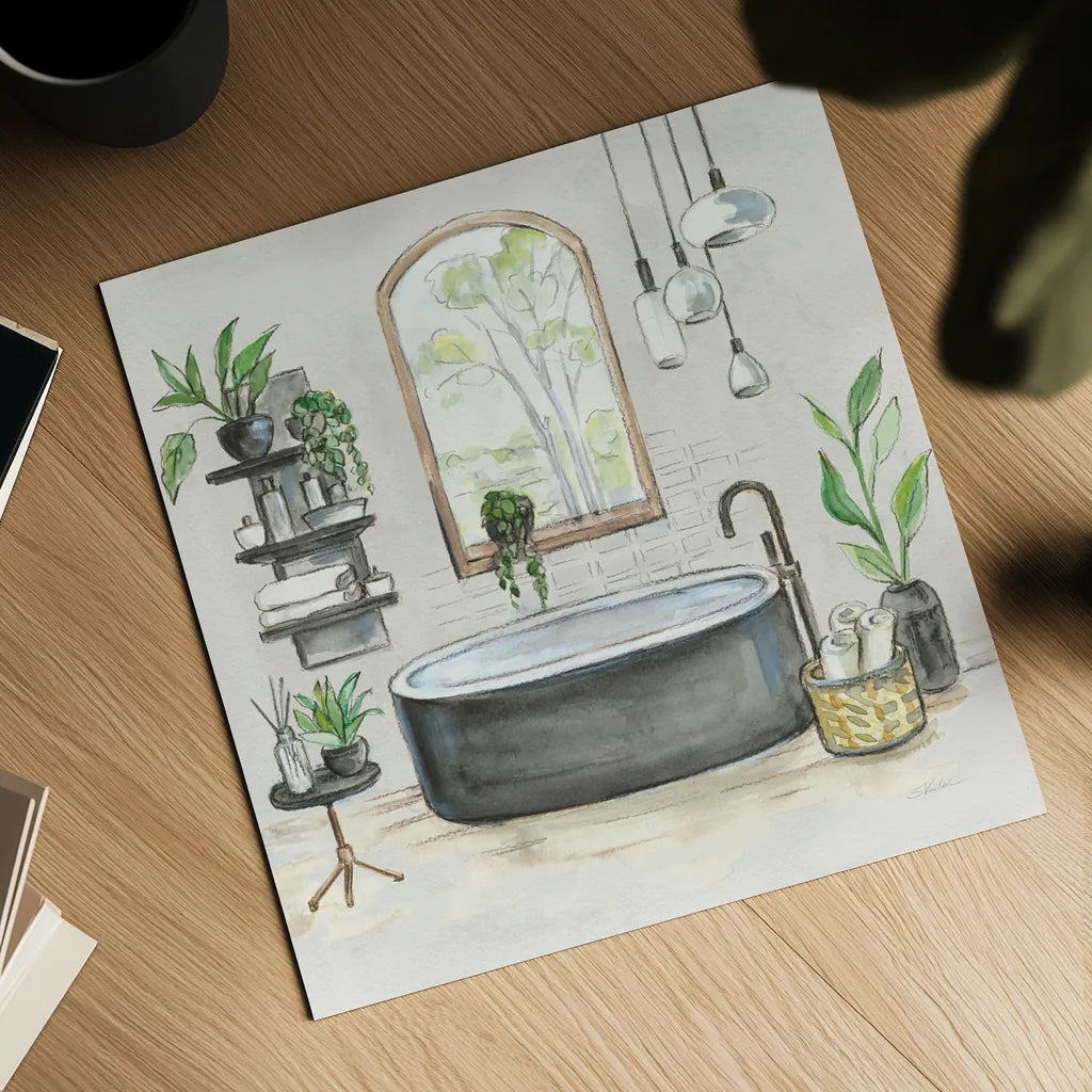 Black Bathtub I v2 by Silvia Vassileva. Shown as a detailed flat fine art print, highlighting archival giclee quality. Available as an archival giclee rolled canvas, fine art paper, or poster print. SKU 66623a.