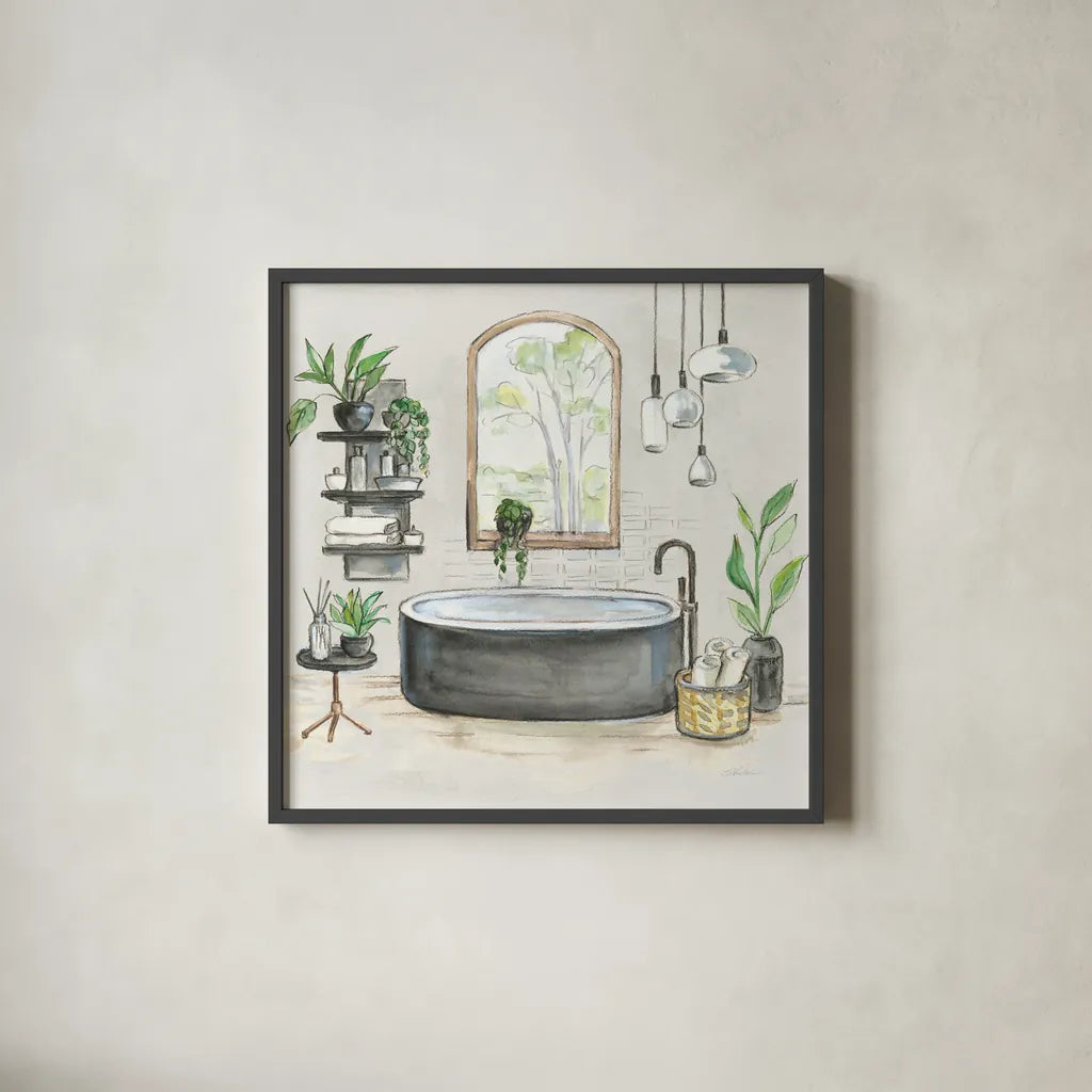 Black Bathtub I v2 by Silvia Vassileva. Shown in a sleek black glass frame for a contemporary gallery look. Available as an archival giclee rolled canvas, fine art paper, or poster print. SKU 66623a.