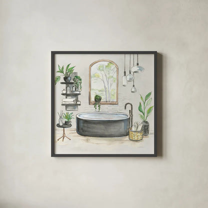 Black Bathtub I v2 by Silvia Vassileva. Shown in a sleek black glass frame for a contemporary gallery look. Available as an archival giclee rolled canvas, fine art paper, or poster print. SKU 66623a.