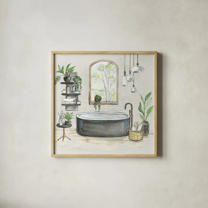 Black Bathtub I v2 by Silvia Vassileva. Shown in a natural wood glass frame for a timeless modern aesthetic. Available as an archival giclee rolled canvas, fine art paper, or poster print. SKU 66623a.
