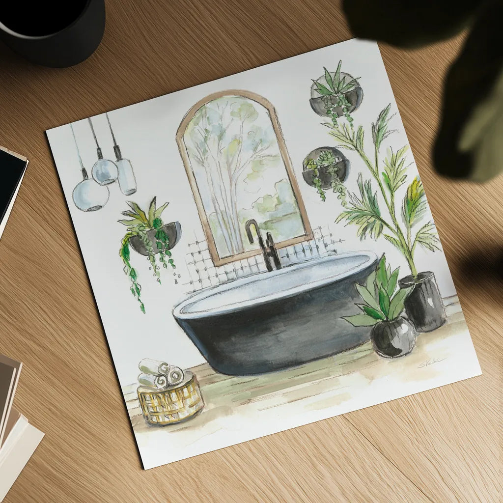 Black Bathtub II by Silvia Vassileva. Shown as a detailed flat fine art print, highlighting archival giclee quality. Available as an archival giclee rolled canvas, fine art paper, or poster print. SKU 63288a.