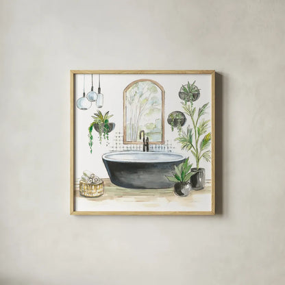 Black Bathtub II by Silvia Vassileva. Shown in a natural wood glass frame for a timeless modern aesthetic. Available as an archival giclee rolled canvas, fine art paper, or poster print. SKU 63288a.