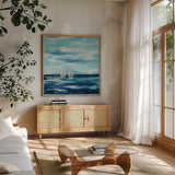 Black Sea I by Silvia Vassileva. Shown in a natural wood frame in a cozy modern living room. Available as an archival giclee rolled canvas, fine art paper, or poster print. SKU 46656a.