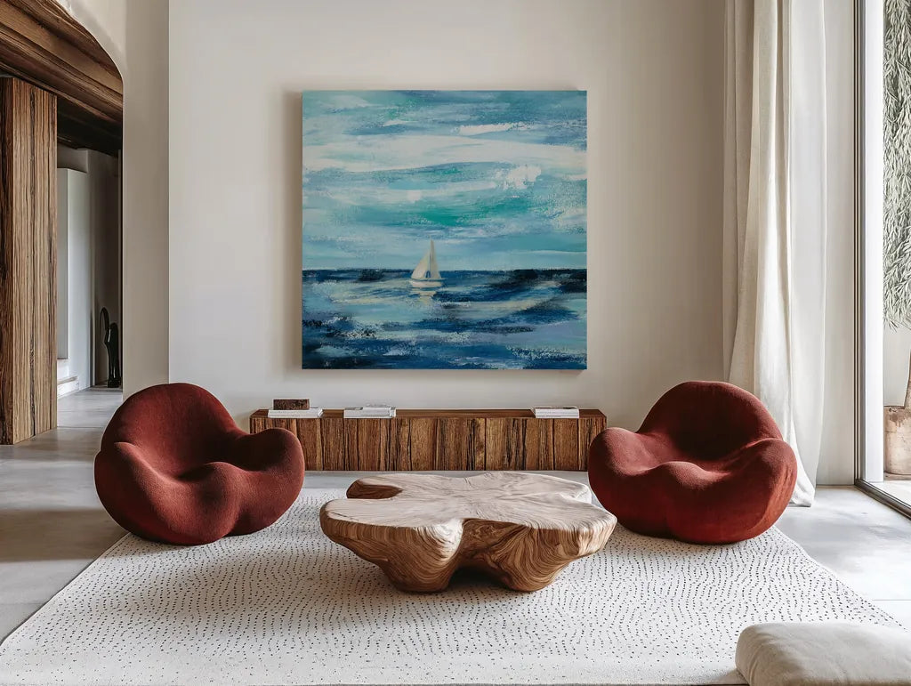 Black Sea II by Silvia Vassileva. Shown as extra-large giant wall art in a modern living room. Available as an archival giclee rolled canvas, fine art paper, or poster print. SKU 46657a.