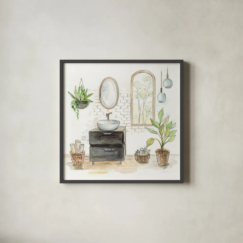 Black Sink by Silvia Vassileva. Shown in a sleek black glass frame for a contemporary gallery look. Available as an archival giclee rolled canvas, fine art paper, or poster print. SKU 65780a.