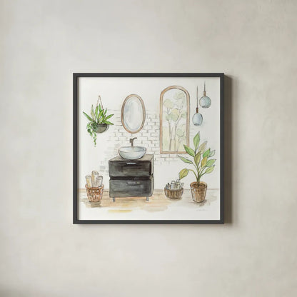 Black Sink by Silvia Vassileva. Shown in a sleek black glass frame for a contemporary gallery look. Available as an archival giclee rolled canvas, fine art paper, or poster print. SKU 65780a.