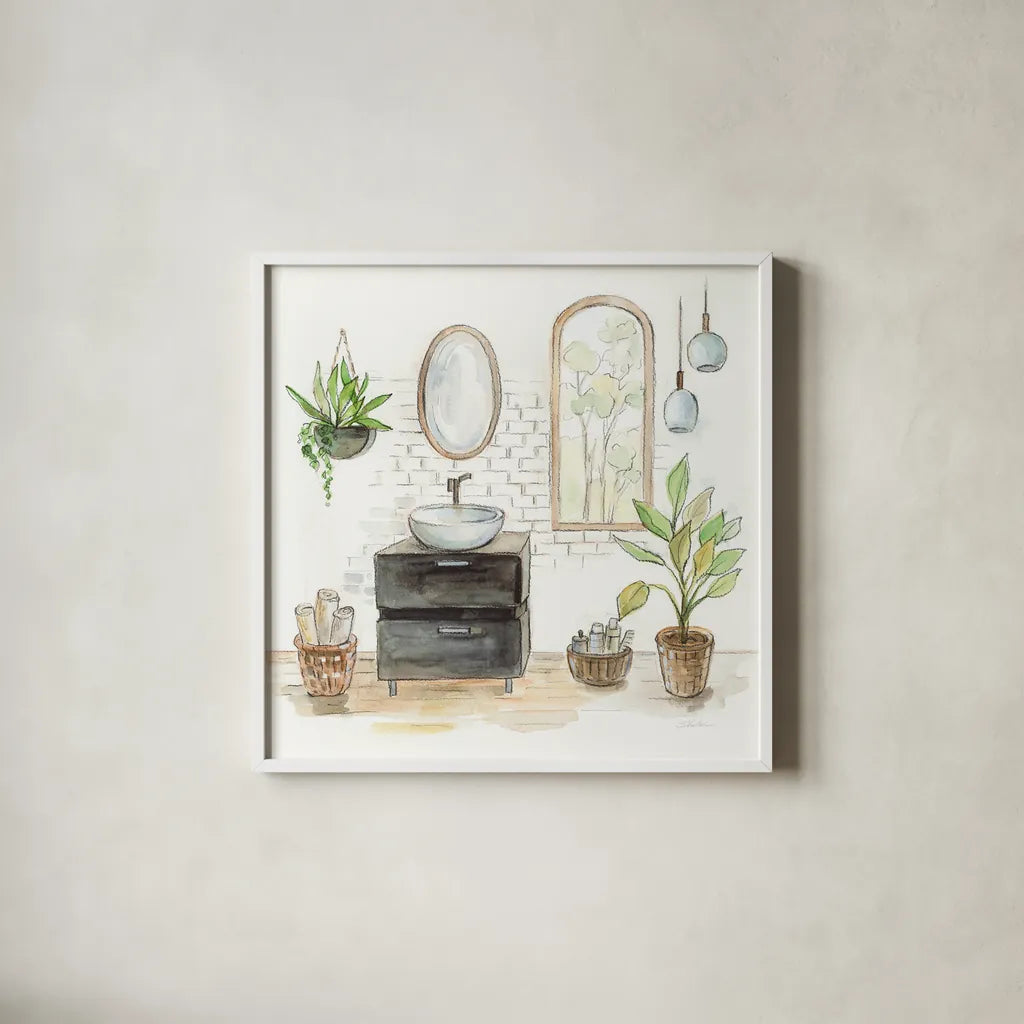 Black Sink by Silvia Vassileva. Shown in a crisp white glass frame for a clean and minimalist style. Available as an archival giclee rolled canvas, fine art paper, or poster print. SKU 65780a.