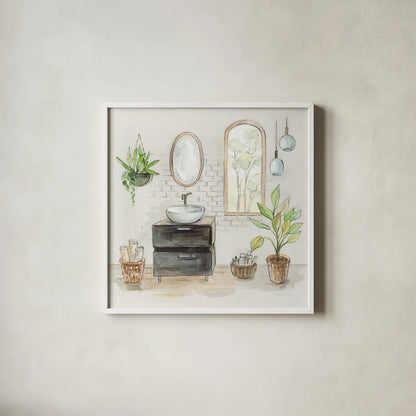 Black Sink v2 by Silvia Vassileva. Shown in a crisp white glass frame for a clean and minimalist style. Available as an archival giclee rolled canvas, fine art paper, or poster print. SKU 66624a.