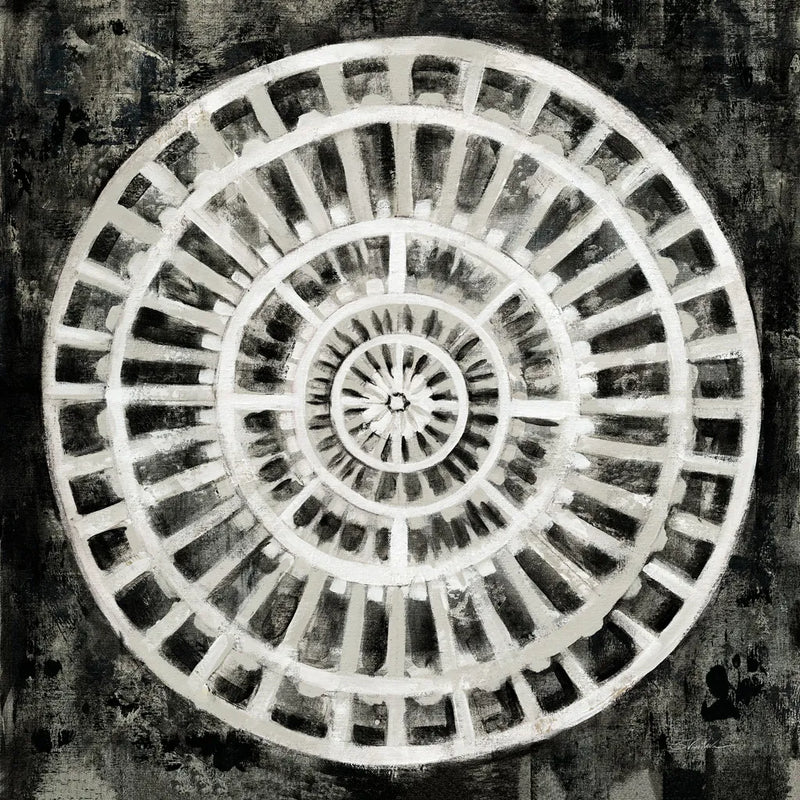 Black Textured Medallion by Silvia Vassileva. SKU 61847a. Archival Giclee Fine art print for wall decor.