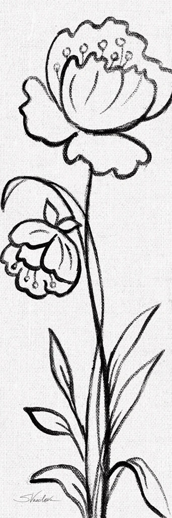 Black and White Floral II Linen by Silvia Vassileva
