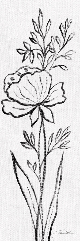 Black and White Floral III Linen by Silvia Vassileva