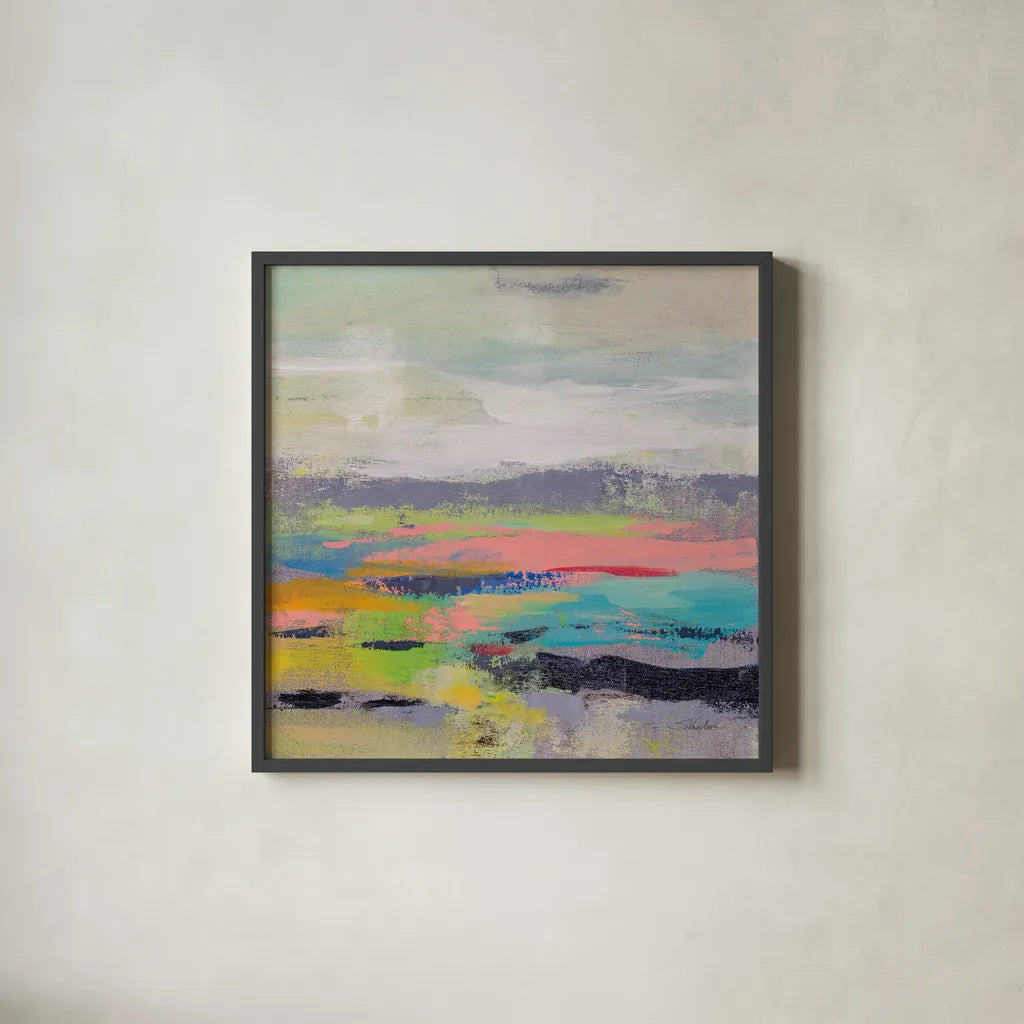 Blooming Field I by Silvia Vassileva. Shown in a sleek black glass frame for a contemporary gallery look. Available as an archival giclee rolled canvas, fine art paper, or poster print. SKU 79159a.