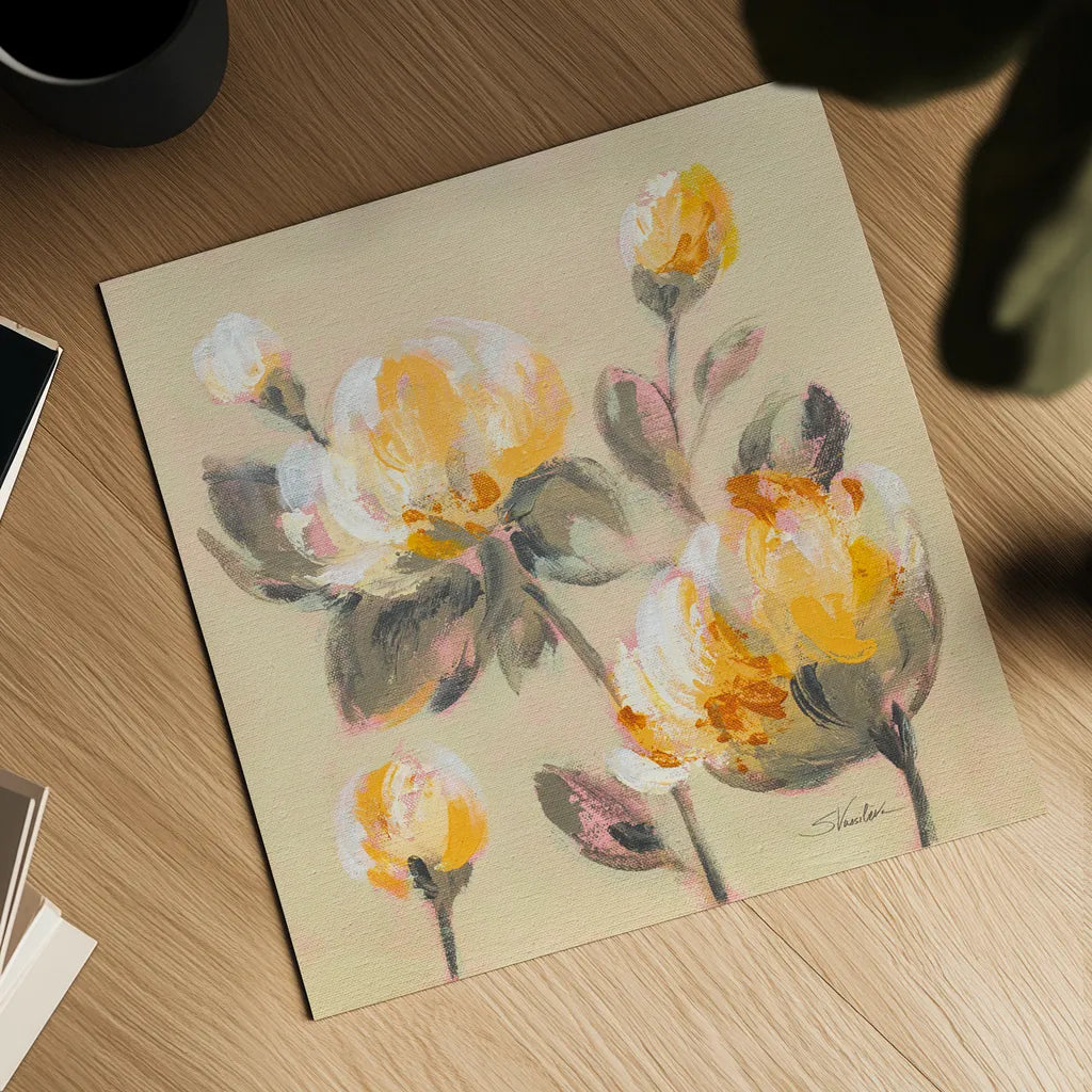 Blooming Peony II by Silvia Vassileva. Shown as a detailed flat fine art print, highlighting archival giclee quality. Available as an archival giclee rolled canvas, fine art paper, or poster print. SKU 80516a.