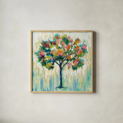 Blooming Tree by Silvia Vassileva. Shown in a natural wood glass frame for a timeless modern aesthetic. Available as an archival giclee rolled canvas, fine art paper, or poster print. SKU 62963a.