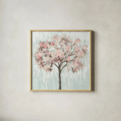 Blooming Tree Blush Crop by Silvia Vassileva. Shown in a natural wood glass frame for a timeless modern aesthetic. Available as an archival giclee rolled canvas, fine art paper, or poster print. SKU 64594a.