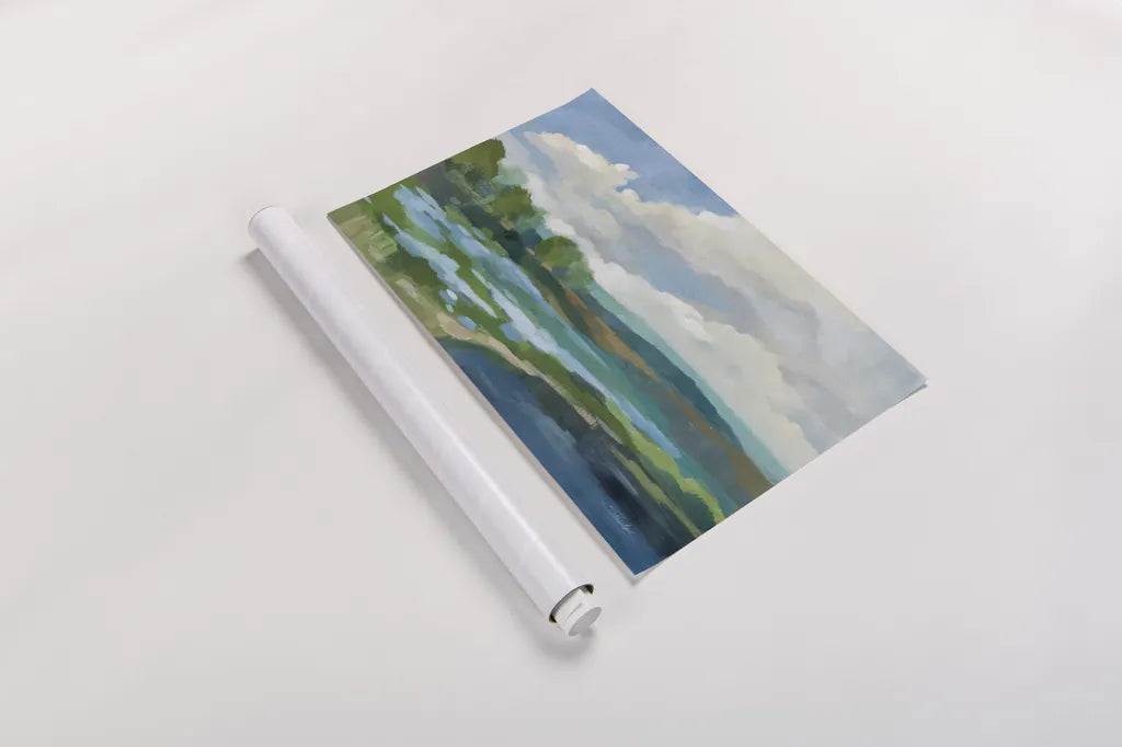 Blue Coastal Flowers by Silvia Vassileva. shown as a rolled paper print. Available as archival giclee rolled canvas, fine art paper, or poster print. SKU 82621i.