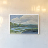 Blue Coastal Flowers by Silvia Vassileva. shown as a paper print in a white frame. Available as a archival giclee rolled canvas, fine art paper, or poster print. SKU 82621i.