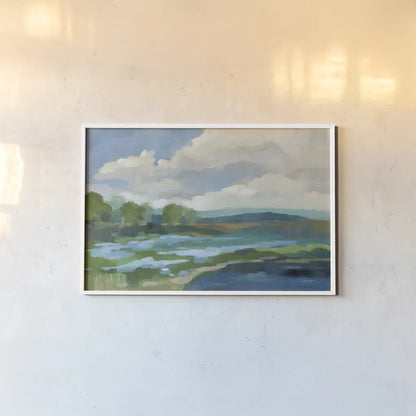 Blue Coastal Flowers by Silvia Vassileva. shown as a paper print in a white frame. Available as a archival giclee rolled canvas, fine art paper, or poster print. SKU 82621i.