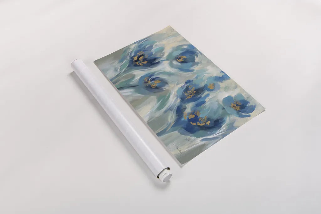 Blue Fairy Tale Floral III by Silvia Vassileva. shown as a rolled paper print. Available as archival giclee rolled canvas, fine art paper, or poster print. SKU 74394i.