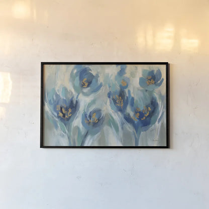 Blue Fairy Tale Floral III by Silvia Vassileva. shown as a paper print in a black flame. Available as a archival giclee rolled canvas, fine art paper, or poster print. SKU 74394i.