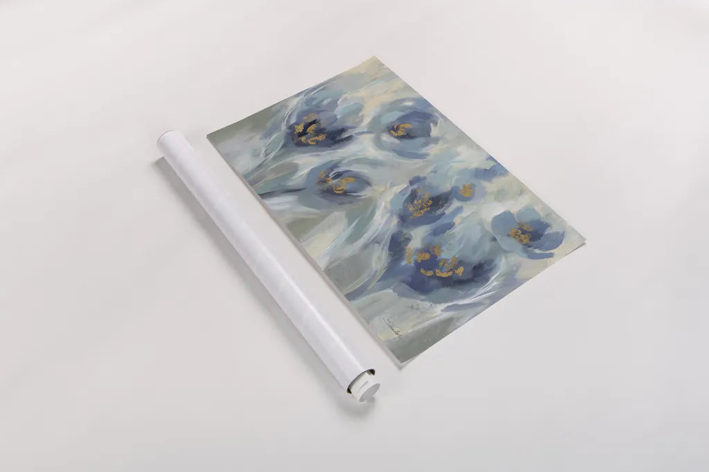 Blue Fairy Tale Floral III Light by Silvia Vassileva. shown as a rolled paper print. Available as archival giclee rolled canvas, fine art paper, or poster print. SKU 76389i.