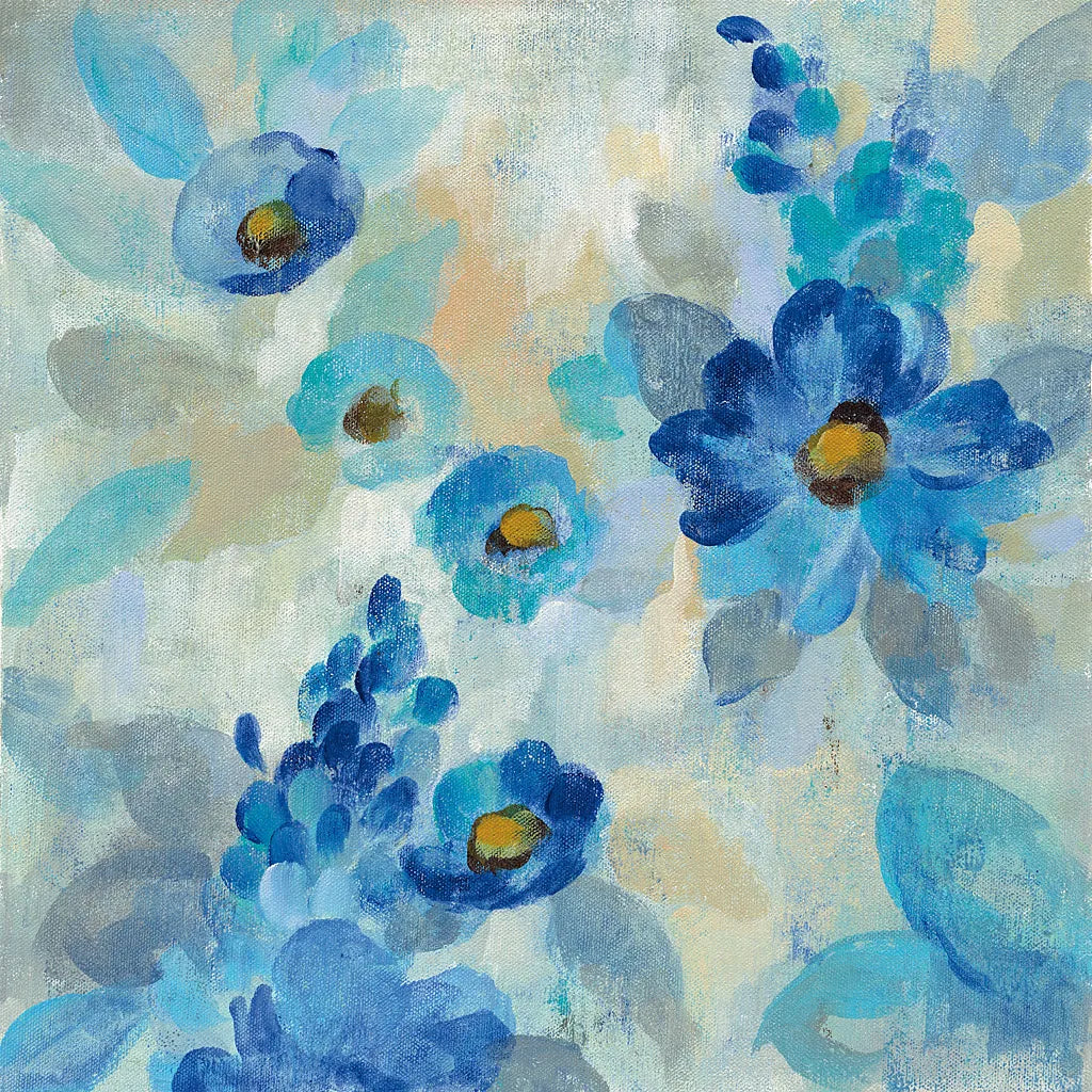 Blue Flowers Whisper III by Silvia Vassileva. SKU 28659a. Archival Giclee Fine art print for wall decor.