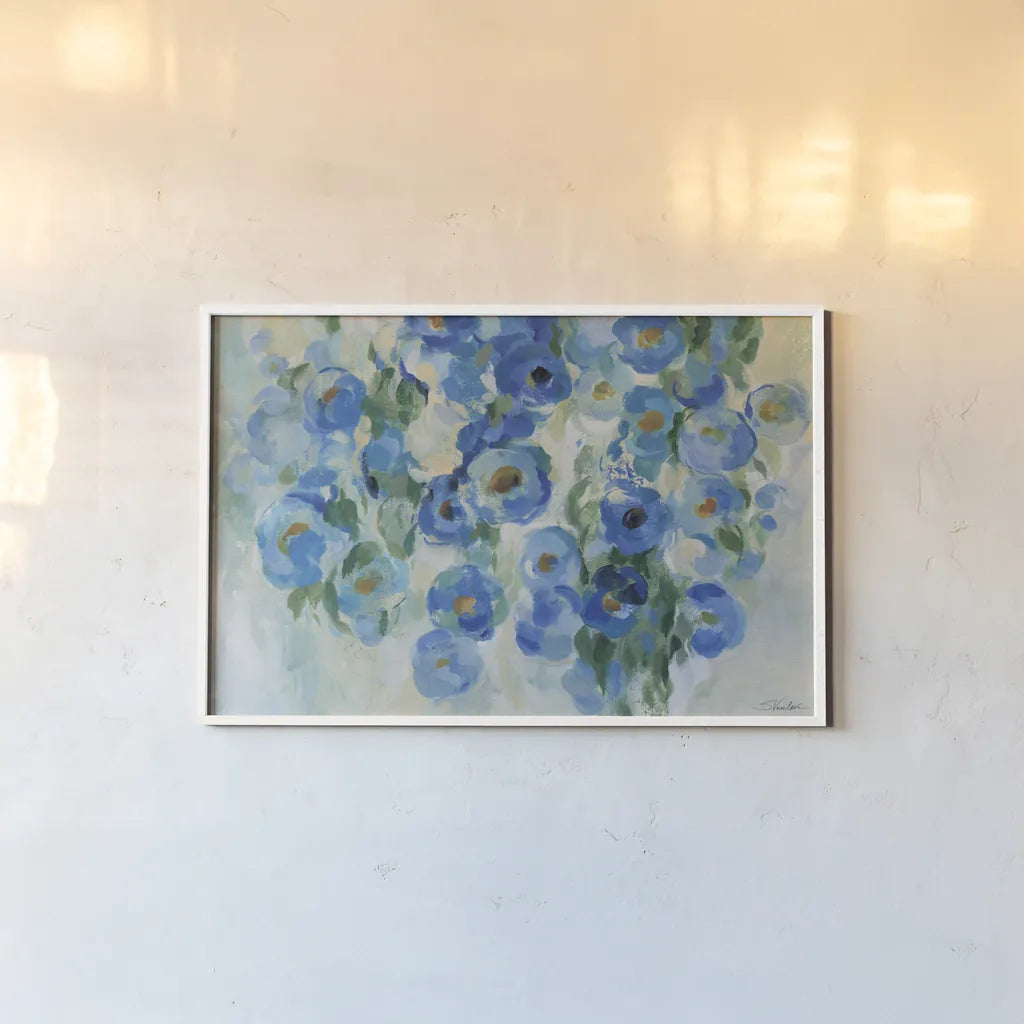 Blue Garden by Silvia Vassileva. shown as a paper print in a white frame. Available as a archival giclee rolled canvas, fine art paper, or poster print. SKU 97920i.