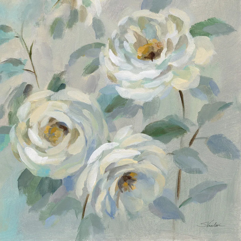 Blue Gray Floral by Silvia Vassileva. SKU 70147a. Archival Giclee Fine art print for wall decor.