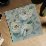 Blue Gray Floral by Silvia Vassileva. Shown as a detailed flat fine art print, highlighting archival giclee quality. Available as an archival giclee rolled canvas, fine art paper, or poster print. SKU 70147a.