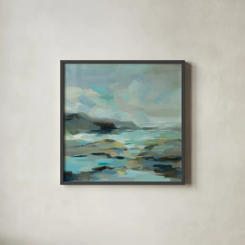 Blue Lagoon by Silvia Vassileva. Shown in a sleek black glass frame for a contemporary gallery look. Available as an archival giclee rolled canvas, fine art paper, or poster print. SKU 57257a.