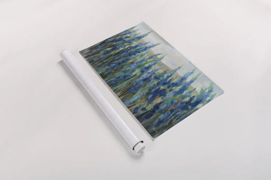 Blue Meadow by Silvia Vassileva. shown as a rolled paper print. Available as archival giclee rolled canvas, fine art paper, or poster print. SKU 98567i.