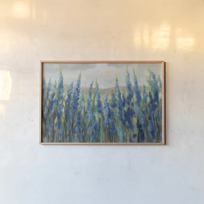 Blue Meadow by Silvia Vassileva. shown as a paper print in a natural frame. Available as a archival giclee rolled canvas, fine art paper, or poster print. SKU 98567i.