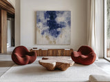 Blue Rain by Silvia Vassileva. Shown as extra-large giant wall art in a modern living room. Available as an archival giclee rolled canvas, fine art paper, or poster print. SKU 44874a.