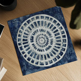 Blue Textured Medallion by Silvia Vassileva. Shown as a detailed flat fine art print, highlighting archival giclee quality. Available as an archival giclee rolled canvas, fine art paper, or poster print. SKU 57366a.