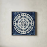 Blue Textured Medallion by Silvia Vassileva. Shown in a sleek black glass frame for a contemporary gallery look. Available as an archival giclee rolled canvas, fine art paper, or poster print. SKU 57366a.