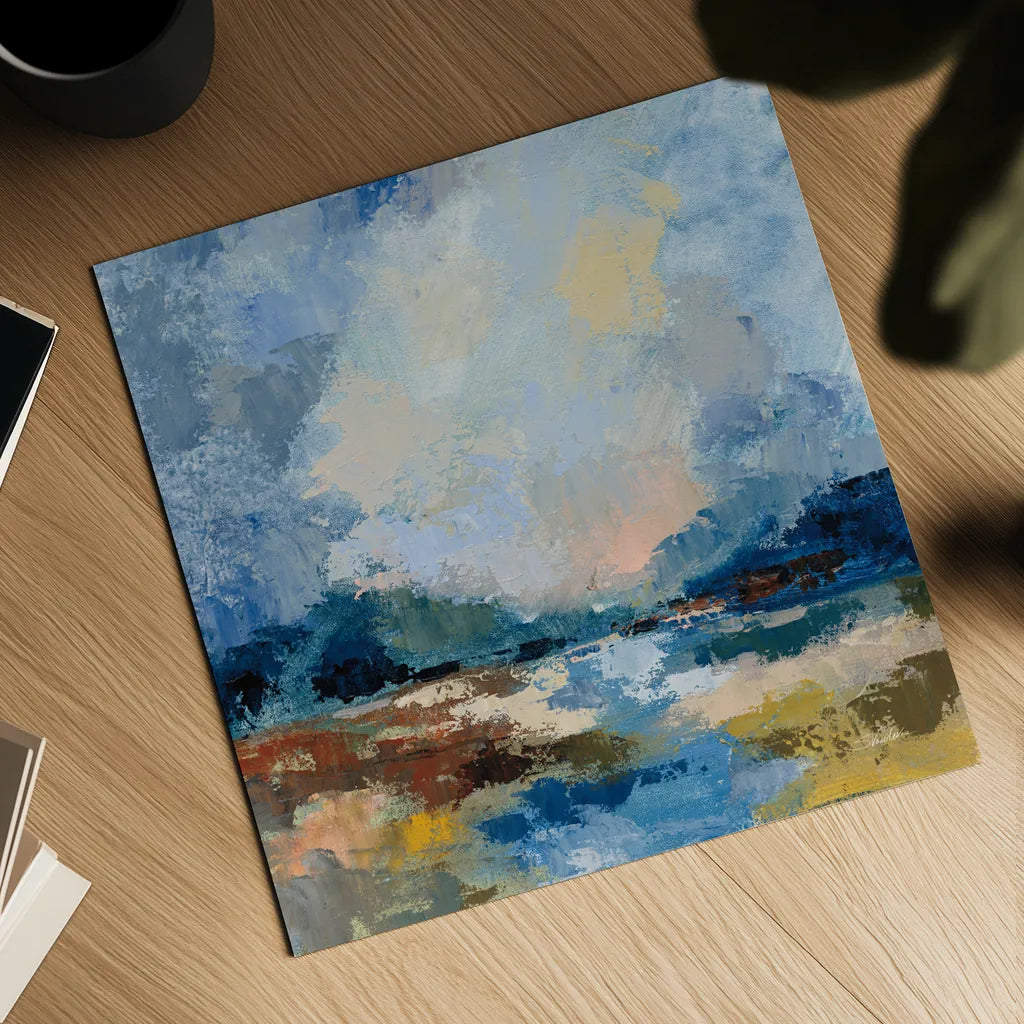 Blue Vista II by Silvia Vassileva. Shown as a detailed flat fine art print, highlighting archival giclee quality. Available as an archival giclee rolled canvas, fine art paper, or poster print. SKU 97919a.