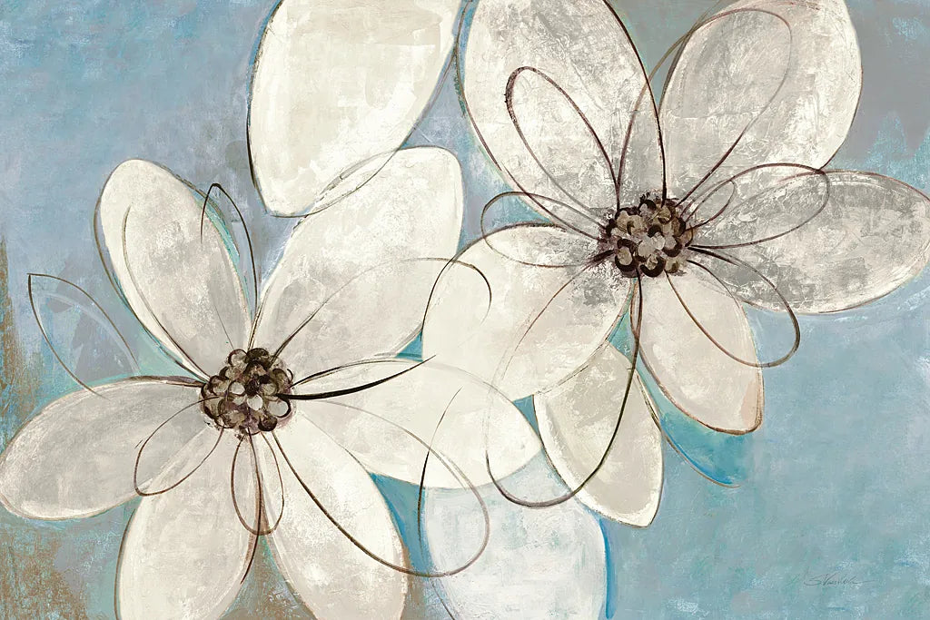 Blue and Neutral Floral by Silvia Vassileva. SKU 28772i. Archival Giclee Fine art print for wall decor.
