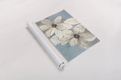 Blue and Neutral Floral by Silvia Vassileva. shown as a rolled paper print. Available as archival giclee rolled canvas, fine art paper, or poster print. SKU 28772i.