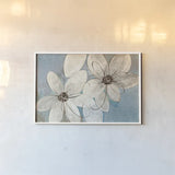 Blue and Neutral Floral by Silvia Vassileva. shown as a paper print in a white frame. Available as a archival giclee rolled canvas, fine art paper, or poster print. SKU 28772i.