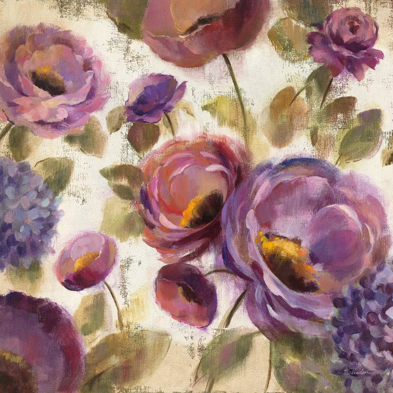 Blue and Purple Flower Song II by Silvia Vassileva. SKU 12459a. Archival Giclee Fine art print for wall decor.