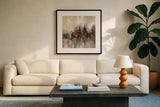 Blushing Forest I by Silvia Vassileva. Displayed in a glass frame with matte in a clean modern living room. Available as an archival giclee rolled canvas, fine art paper, or poster print. SKU 38250a.