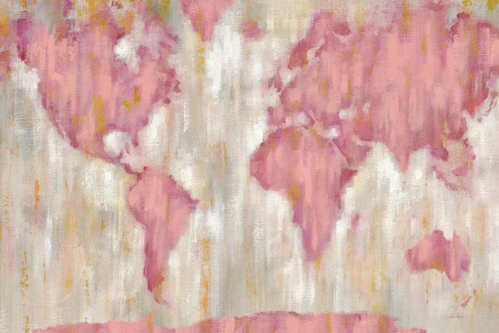 Blushing World Map v2 Crop by Silvia Vassileva. SKU 38551i. Archival Giclee Fine art print for wall decor.