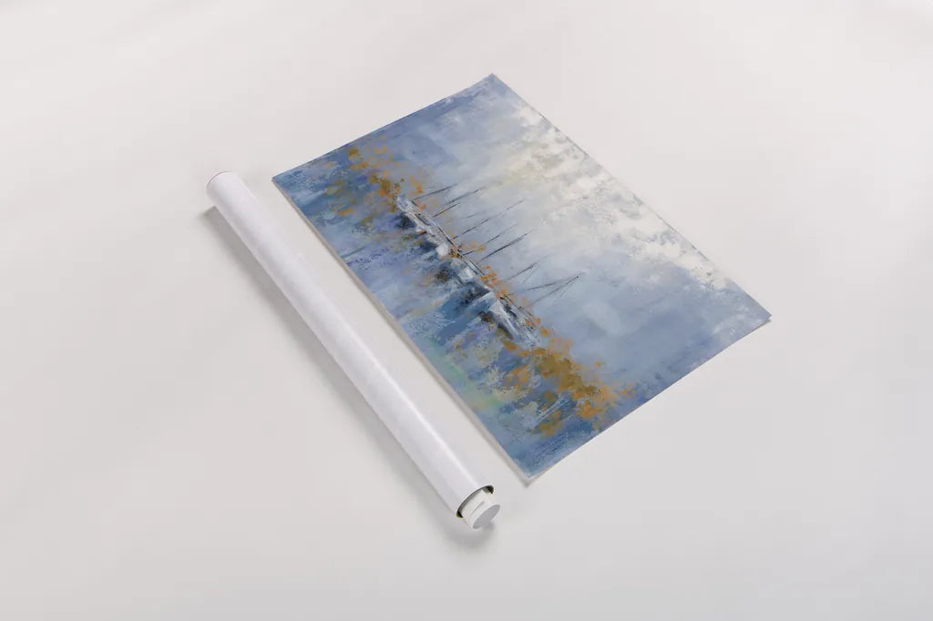 Boats in the Harbor I by Silvia Vassileva. shown as a rolled paper print. Available as archival giclee rolled canvas, fine art paper, or poster print. SKU 33970i.