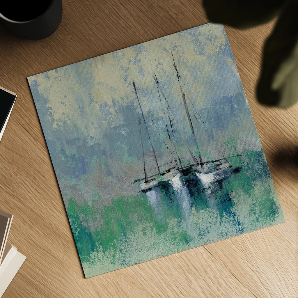 Boats in the Harbor II by Silvia Vassileva. Shown as a detailed flat fine art print, highlighting archival giclee quality. Available as an archival giclee rolled canvas, fine art paper, or poster print. SKU 33971a.