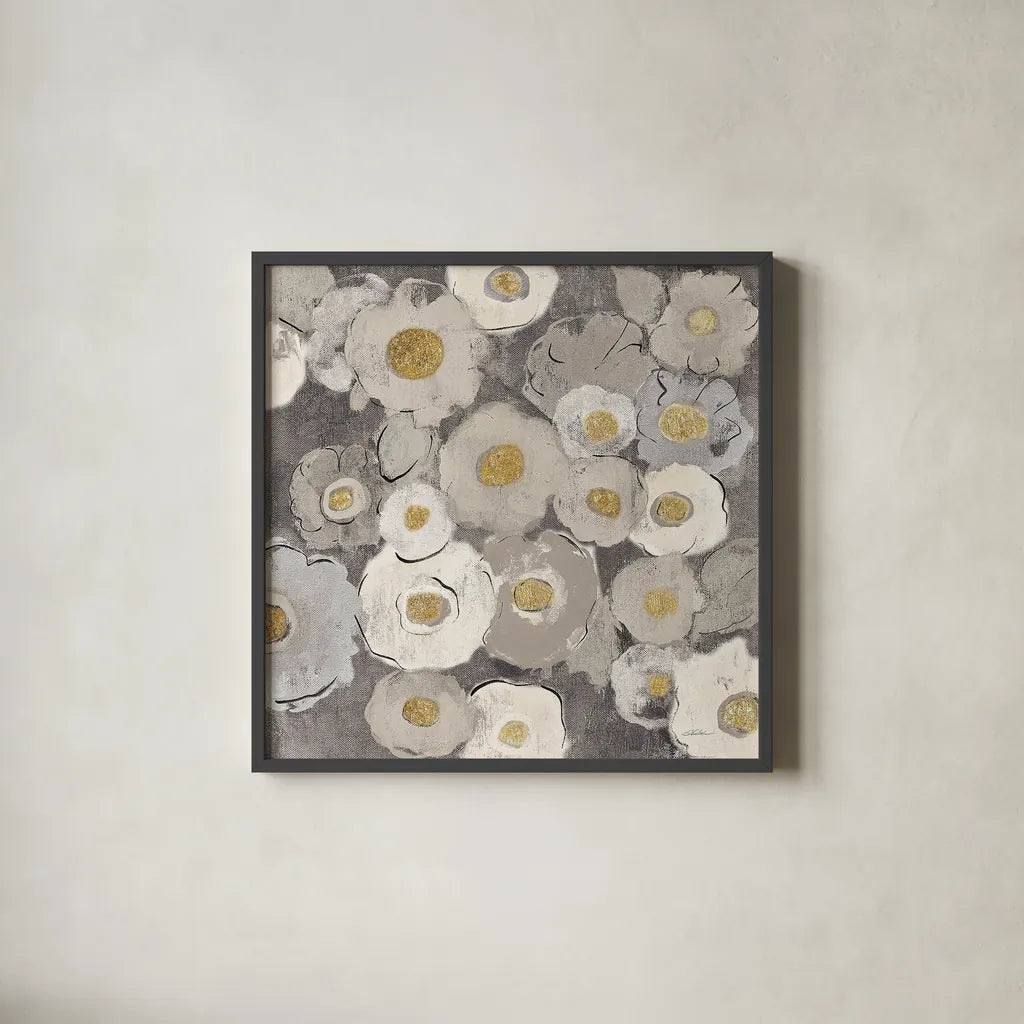 Bohemian Bouquet II Neutral by Silvia Vassileva. Shown in a sleek black glass frame for a contemporary gallery look. Available as an archival giclee rolled canvas, fine art paper, or poster print. SKU 23204a.