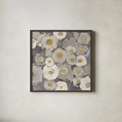 Bohemian Bouquet II Neutral by Silvia Vassileva. Shown in a sleek black glass frame for a contemporary gallery look. Available as an archival giclee rolled canvas, fine art paper, or poster print. SKU 23204a.