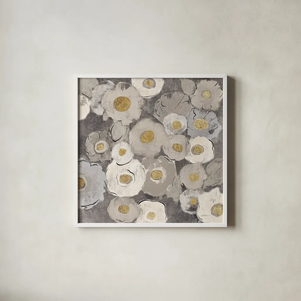 Bohemian Bouquet II Neutral by Silvia Vassileva. Shown in a crisp white glass frame for a clean and minimalist style. Available as an archival giclee rolled canvas, fine art paper, or poster print. SKU 23204a.