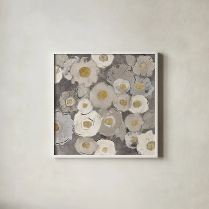 Bohemian Bouquet II Neutral by Silvia Vassileva. Shown in a crisp white glass frame for a clean and minimalist style. Available as an archival giclee rolled canvas, fine art paper, or poster print. SKU 23204a.