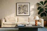 Bohemian Bouquet II Neutral by Silvia Vassileva. Displayed in a glass frame with matte in a clean modern living room. Available as an archival giclee rolled canvas, fine art paper, or poster print. SKU 23204a.