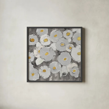 Bohemian Bouquet III Warm by Silvia Vassileva. Shown in a sleek black glass frame for a contemporary gallery look. Available as an archival giclee rolled canvas, fine art paper, or poster print. SKU 31558a.